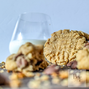 peanut butter cookies with a glass of milk