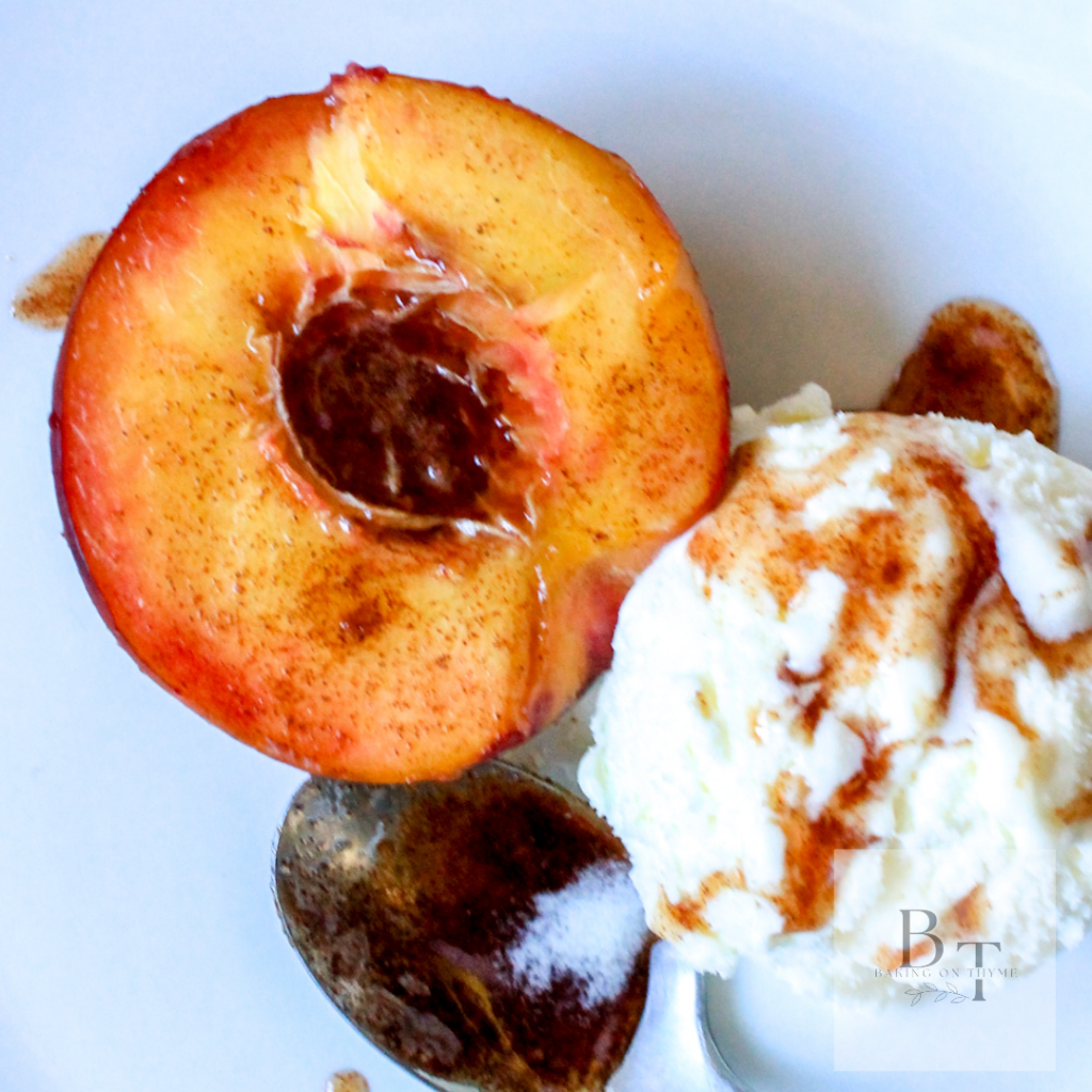 baked nectarine with ice cream