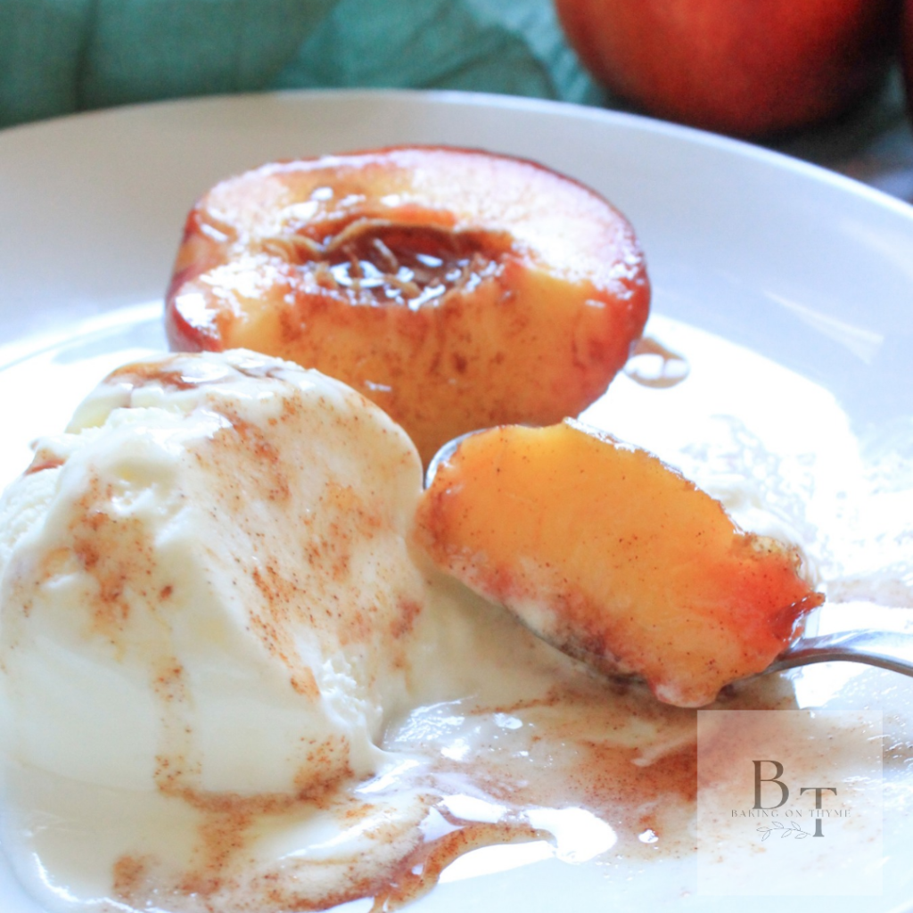 nectarine that is baked with ice cream