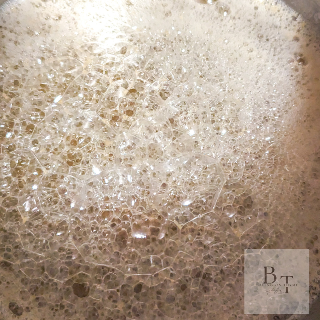 brown butter in cooking pot bubbling