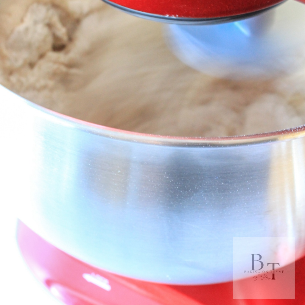 mixing the dough using a kitchen aid mixer