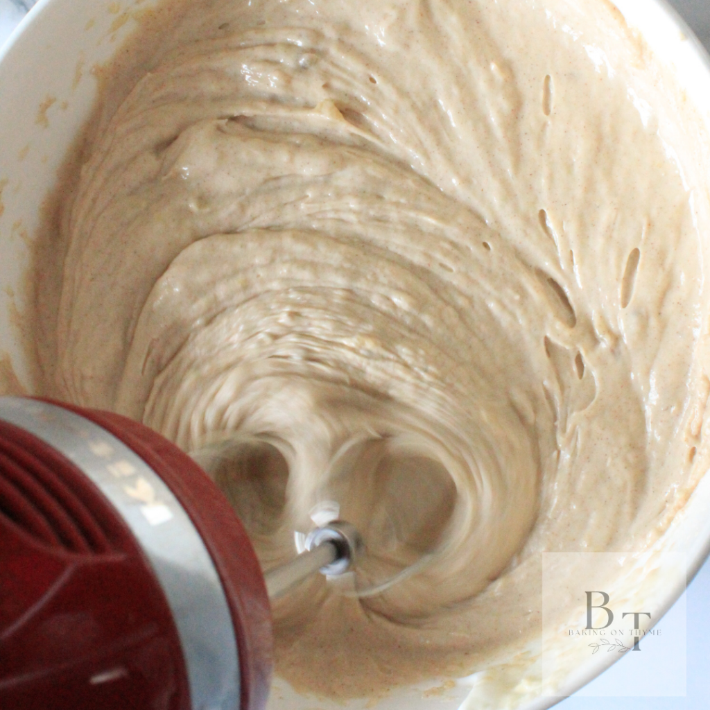 wet ingredients going into dry ingredients