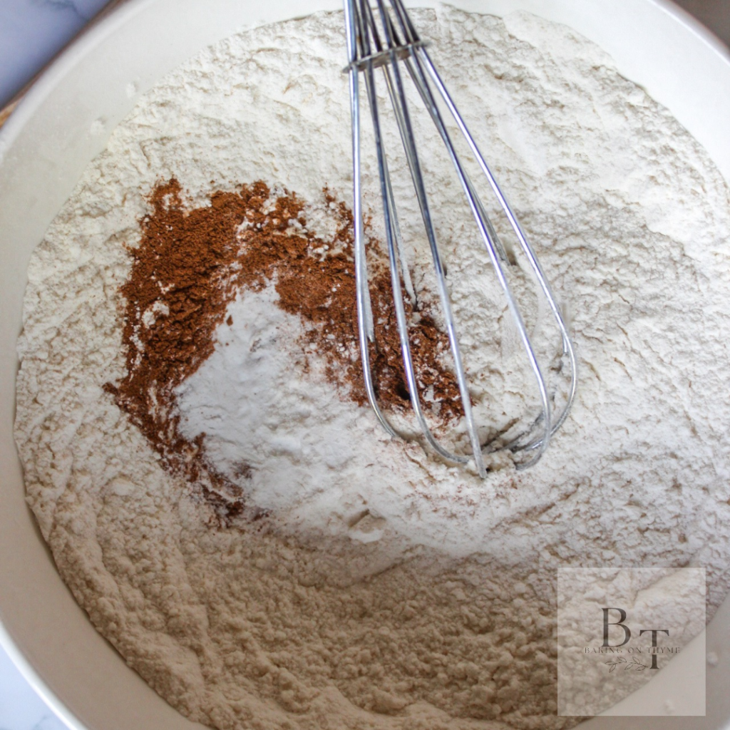 Dry ingredients - flour, baking soda, cinnamon, salt