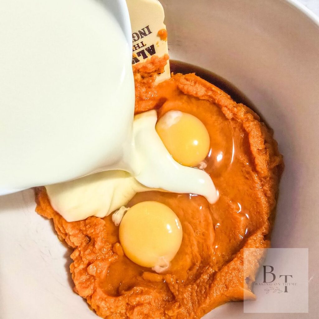 eggs, pumpkin puree, whipping cream
